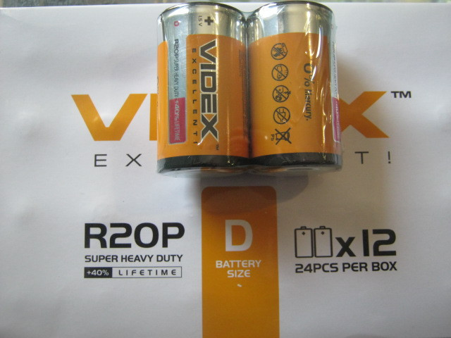 Батарейка солевая Videx R2OP/D 2pcs SHRINK - фото 1 - id-p21332751
