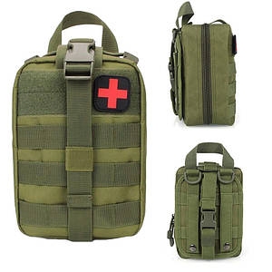 Аптечка армійська, підсумок зі скиданням, тактична поясна сумка з системою молле колір хакі Код 54-0006