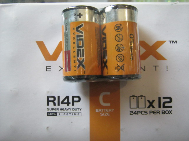 Батарейка сольова Videx R14P/C 2 шт SHRINK CARD