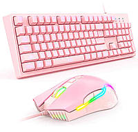 Комплект проводная игровая клавиатура и мышь ONIKUMA G25 CW905, розовый Топ
