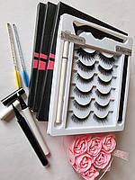 Набор многоразовые самоклеющиеся накладные ресницы 6 моделей + ДВА маркера: черный и прозрачный