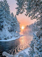 Алмазная вышивка "Снежный пейзаж", зима,лес,тишина,полная выкладка ,мозаика 5d, наборы 30х40 см
