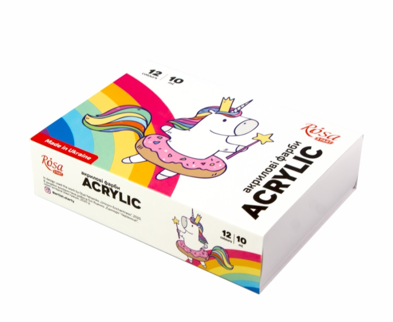 Набір акрилових фарб Unicorn 12 кольорів по 10 мл Rosa Start, 322111006, фото 1