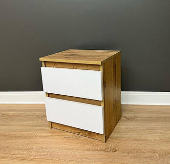 Тумба приліжкова 2 ящика без ручок Дуб аппалачі з білим фасадом