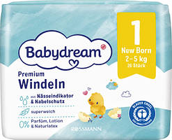 Підгузки Babydream premium Німеччина 1 (2-5кг) 26 шт.