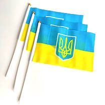 Прапорець України з Гербом набір із 3-х штук поліестер 14*21 см на паличці з присоско, фото 6