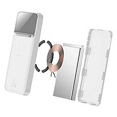 УМБ Power Bank (зовнішній акумулятор) з безпровідною зарядкою Baseus 10000 мАг Білий (PPMT-02), фото 4