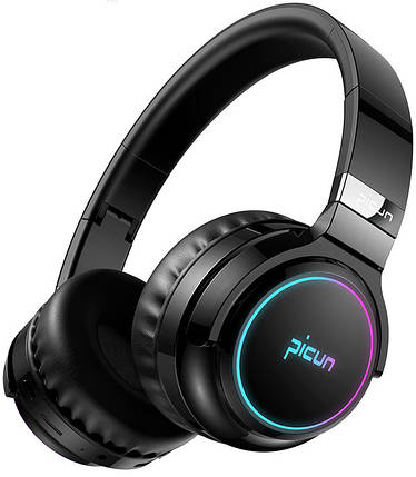 Бездротові Bluetooth навушники Picun B26 з функцією плеєра та RGB підсвічуванням Black, фото 1
