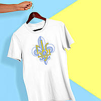 Футболка біла з патріотичним принтом "Герб України жовтий тризуб" Push IT