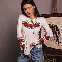 Вишиванка-лонгслів Moderika Макове Поле білий з довгим рукавом XXXL 4211588