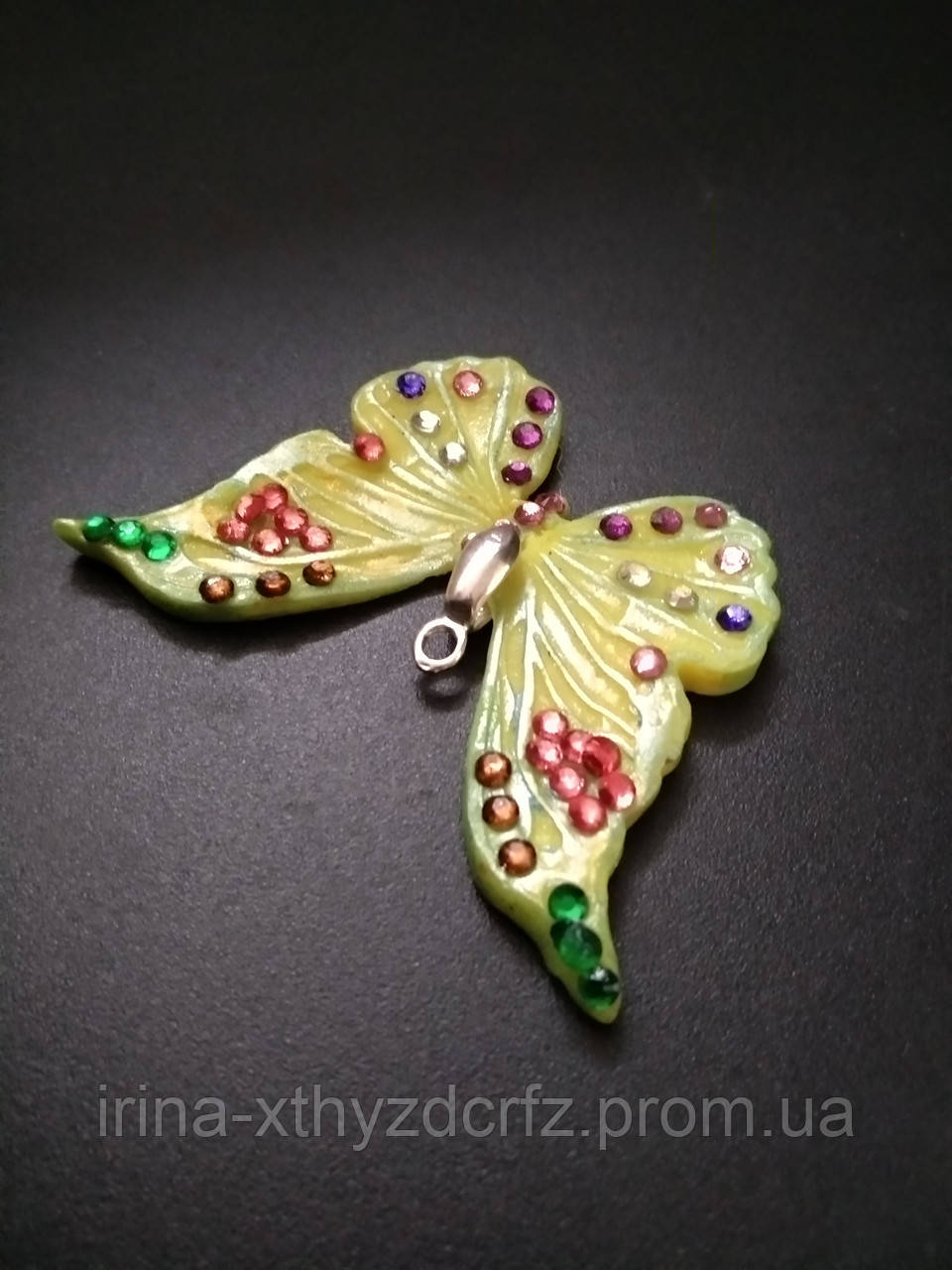 Кулон різнобарвний метелик із полімерної глини для дівчини, фото 1