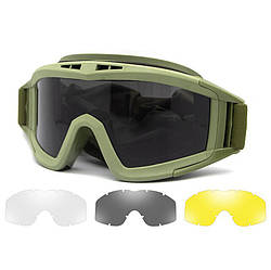 Окуляри тактичні протиударні (змінні лінзи 3 шт), Оливкові / Балістичні окуляри