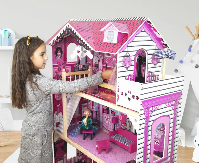 Ляльковий будиночок дерев'яний з меблями дитячий ігровий трохповерховий будиночок для Барбі "Вілла Барселона" з лялькою
