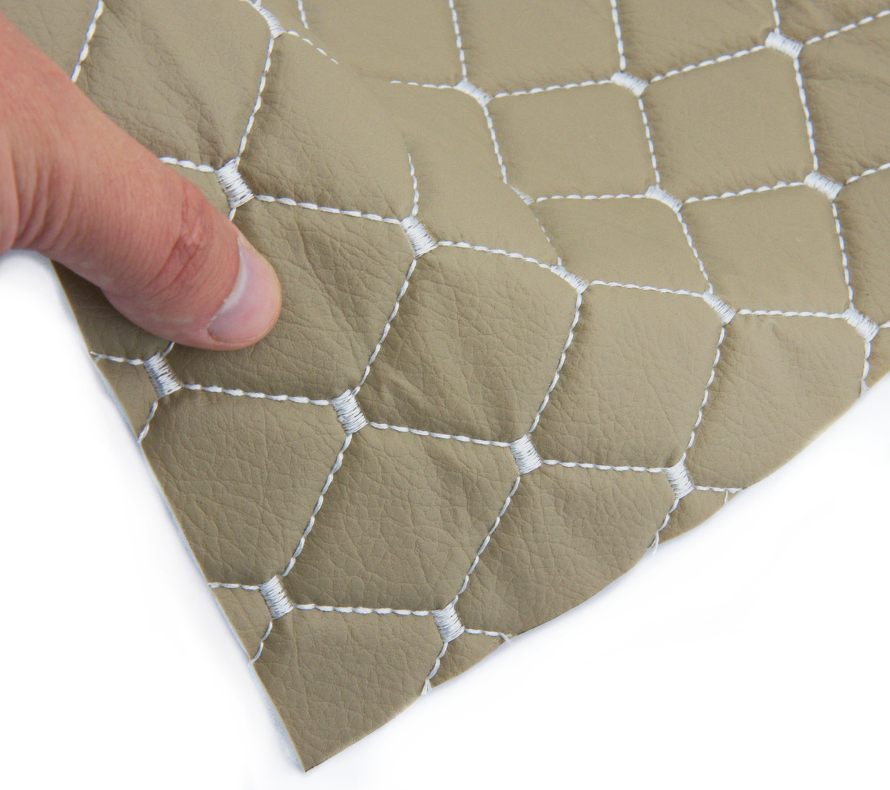 Стьобаний шкірозамінник PRM-015-8 "Ромб" бежевий з білою ниткою, на поролоні 5мм, флізеліні, шир.137см Туреччина, фото 1