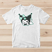 Дитяча біла футболка з принтом "Onegai My Melody. Онегай Май Мэроди. Kuromi зелений бантик" Push IT