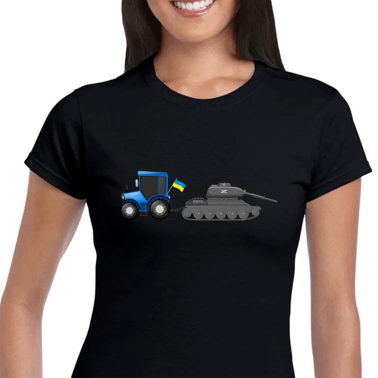 Футболка жіноча чорна "Танк і трактор!", фото 1