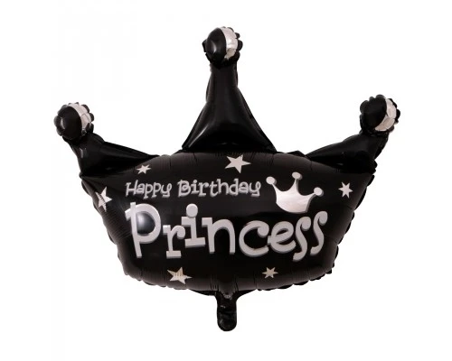 Фольгована Куля-Фігура "Корона Happy Birthday Princess", колір - чорний