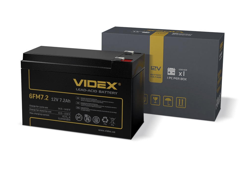 Акумулятор свинцево-кислотного Videx 6FM7.2 12V/7.2Ah color box 1 6FM7.2 1CB