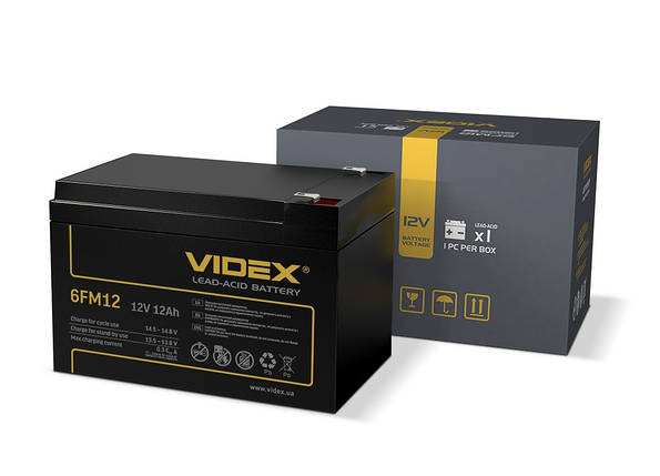 Акумулятор олив'яно-кислотний Videx 6FM12 12 V / 12 Ah color box 1 6FM12 1CB, фото 2