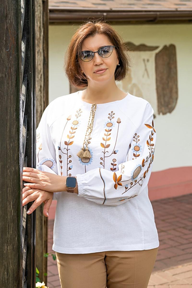 Вишиванка лляна жіноча біла. Українська вишиванка. Вишиванка з довгим рукавом