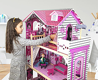 Ляльковий будиночок дерев'яний з меблями дитячий ігровий трохповерховий будиночок для Барбі "Вілла Барселона"