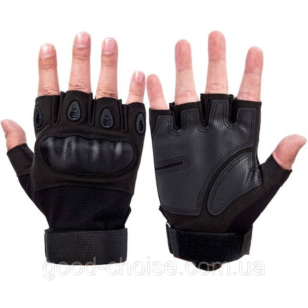 Тактичні рукавички з посиленим протектором і відкритими пальцями, Чорний M / Безпалі рукавички