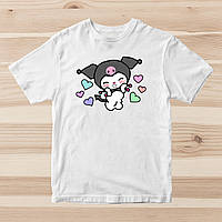 Дитяча біла футболка з принтом "Onegai My Melody. Онегай Май Мэроди. Kuromi кольорові сердечки" Push IT