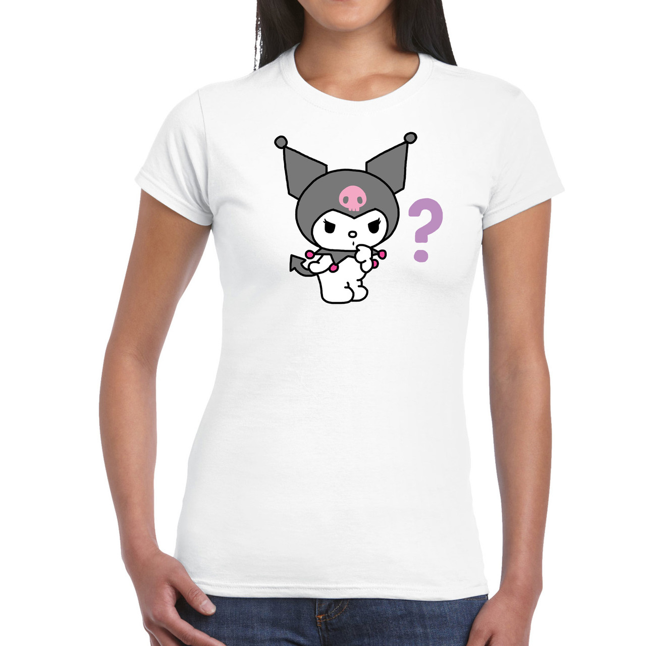Дитяча біла футболка з принтом "Onegai My Melody. Онегай Май Мэроди. Kuromi (знак питання)" Push IT