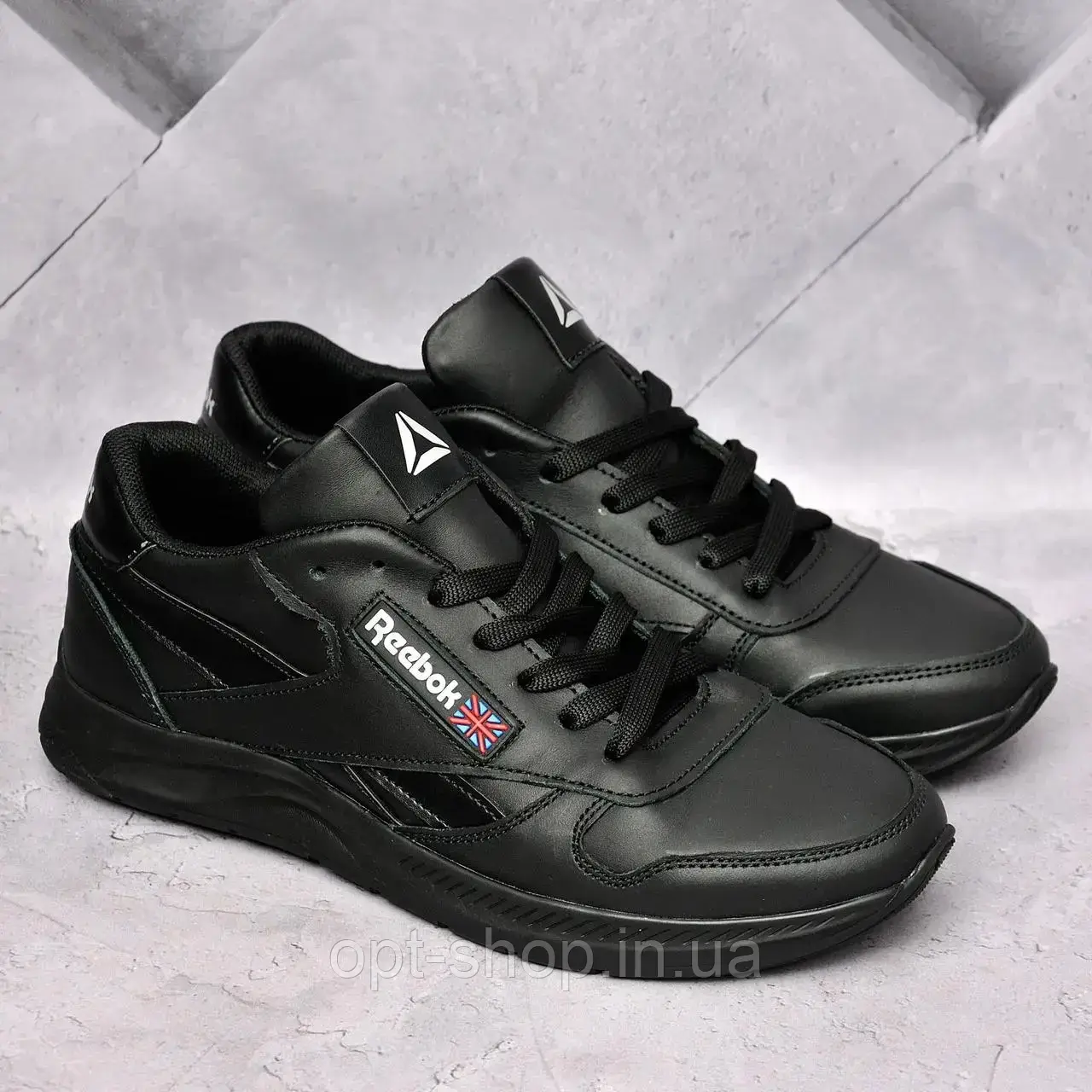 Кросівки чоловічі шкіряні чорні білі Reebok копія осінні демісезонні 39-45 розмір