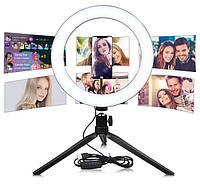Кільцева LED лампа 16см з триногою (USB, кільцеве світло, селфі лампа, селфі кільце, для тиктока, 360 °) - Чорна