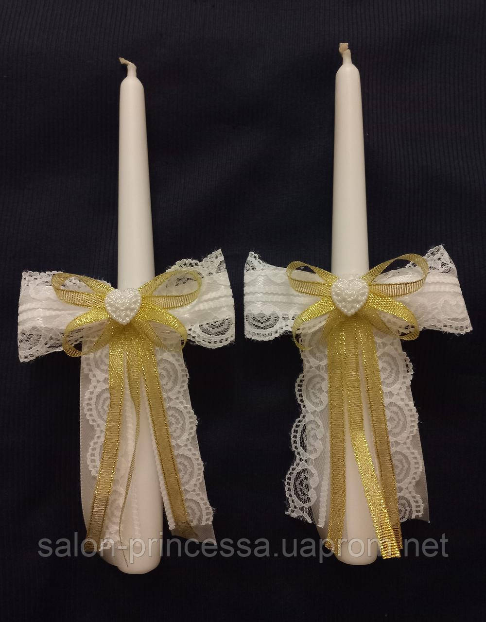 Золотисті вінчальні свічки для весілля, хрещення, причастя