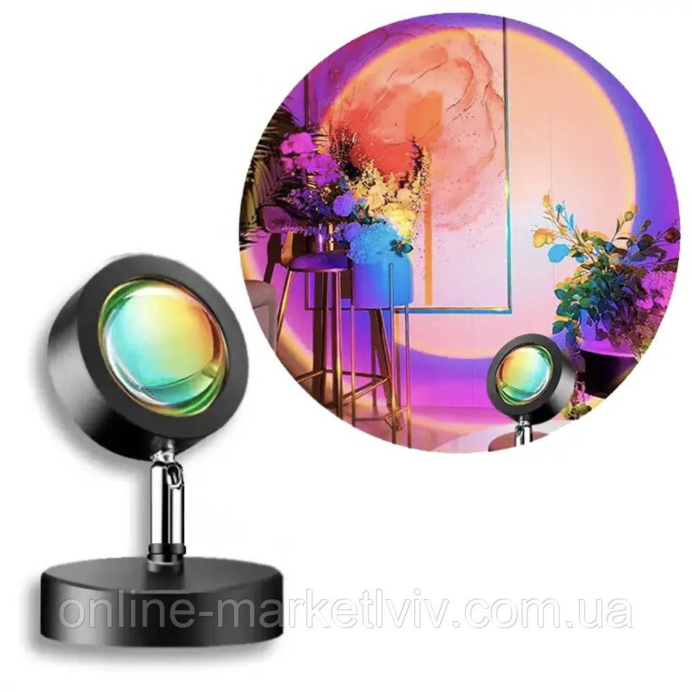Проекционная LED лампа для селфи Sunset Lamp 16 см / Светодиодный проектор с закатом