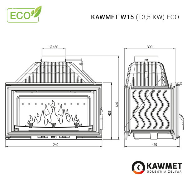 Каминная топка KAWMET W15 13.5 кВт ECO - фото 3 - id-p762890437