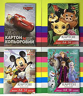 Картон кольоровий А4 14аркушів, 14 кольорів Disney Тетрада ТЕ12047 TZP131