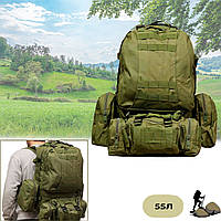 Тактический рюкзак с подсумками "B08 oliva - Оливковый" 55л, штурмовой рюкзак мужской (рюкзак тактичний) (ТОП)