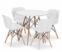 Стол обеденный + 4 стула JUMI-4 WHITE для кухни гостиной столовой Комплект W_1032