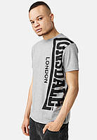 Мужская футболка Lonsdale хлопковая, серая с принтом 3XL