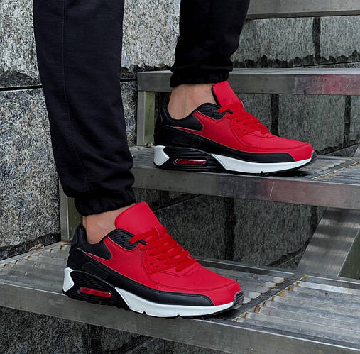 Купить Мужские кроссовки в стиле Nike Air Max 90 Красные с черным обувь ...