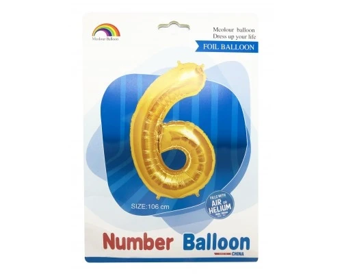Фольгована куля Цифра "6" під гелій, 1м, колір - золото, фото 1