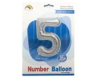 Фольгированный шар Цифра "5" под гелий, 1м , цвет - серебро