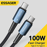 Кабель ESSAGER USB Type-C на Type-C 6А 100W 1 метр Q.C. 3.0 4.0 PD швидка зарядка і передача даних, фото 2