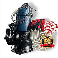 Фекальний насос GRANDWATER 2.5 кВт з ножем + шланг 20 м, металевий трос, зажими, хомут, рукавиці (комплект)