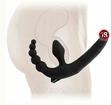 Безремневий страпон для двох із потрійною стимуляцією 10 режимів, двосторонній вібратор, інтимні іграшки, фото 4