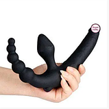 Безремневий страпон для двох із потрійною стимуляцією 10 режимів, двосторонній вібратор, інтимні іграшки, фото 3