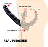 Безремневий страпон для двох із потрійною стимуляцією 10 режимів, двосторонній вібратор, інтимні іграшки, фото 5