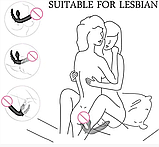 Безремневий страпон для двох із потрійною стимуляцією 10 режимів, двосторонній вібратор, інтимні іграшки, фото 7