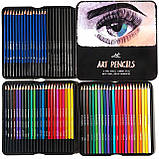 Акварельні, кольорові, вугільні та графітові олівці в одному наборі YOVER 72 шт. у метал. коробці, фото 2
