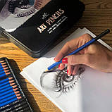 Акварельні, кольорові, вугільні та графітові олівці в одному наборі YOVER 72 шт. у метал. коробці, фото 6