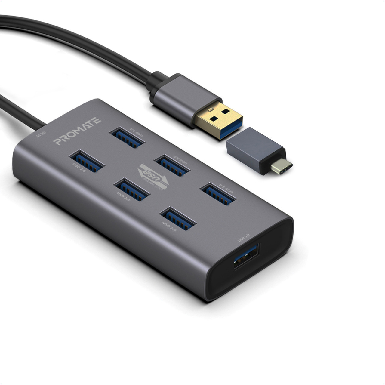 USB-хаб Promate EzHub-7 7хUSB 3.0 Grey (Уцінка) (ch_ezhub-7.grey)