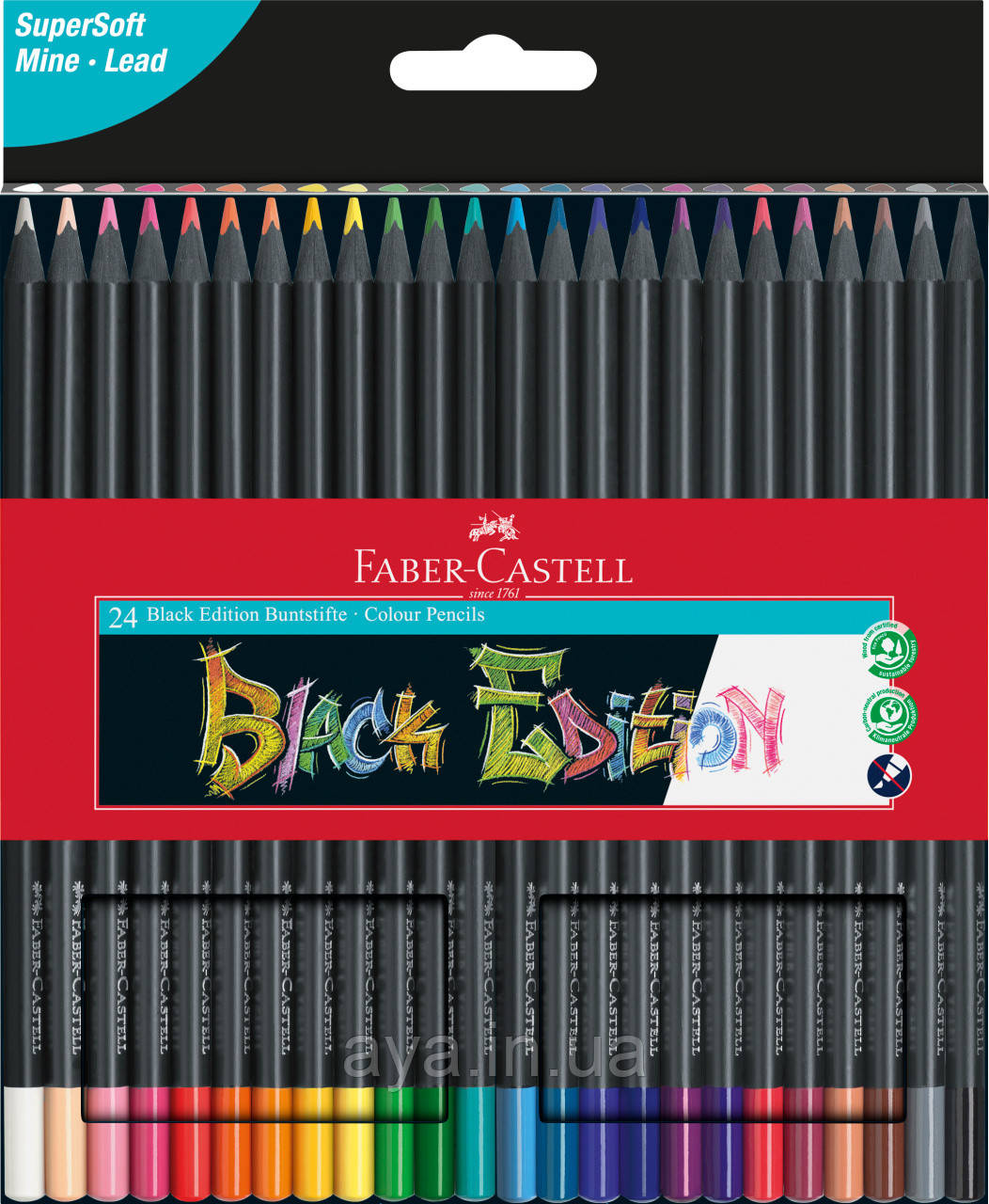 Олівці кольорові для чорного, білого, кольорового паперу Faber-Castell Black Edition (24 шт) 116424, фото 1